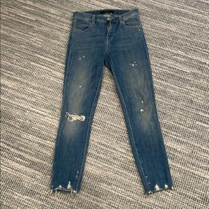 Jbrand distressed high rise cropped skinny jeans